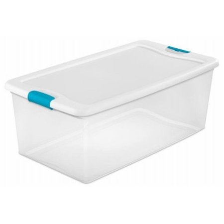 Sterilite Corporation Sterilite 725885 106 Quart Latch Storage Box - White Lid & Blue Latches 725885